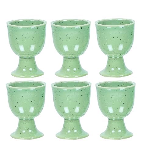 Qimacplus Elevate Your Breakfast Experience Soft Boiled Egg Holder Set Stylish Ceramic Egg Cups Perfect Housewarming Gift Set of 6 (Green Mat) - Image 1
