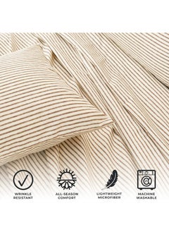 Great Bay Home Great Bay Home 4-Piece Stripe Printed Ultra-Soft Microfiber Sheet Set. Wrinkle Free, Comfortable, All-Season Bed Sheets. Evette Collection (Queen, Stripe - Taupe)  - Image 5
