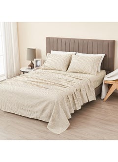 Great Bay Home Great Bay Home 4-Piece Stripe Printed Ultra-Soft Microfiber Sheet Set. Wrinkle Free, Comfortable, All-Season Bed Sheets. Evette Collection (Queen, Stripe - Taupe)  - Image 4