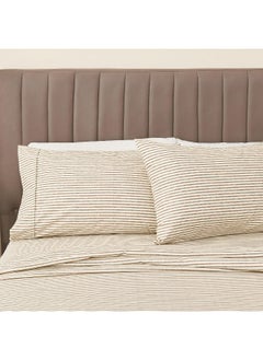 Great Bay Home Great Bay Home 4-Piece Stripe Printed Ultra-Soft Microfiber Sheet Set. Wrinkle Free, Comfortable, All-Season Bed Sheets. Evette Collection (Queen, Stripe - Taupe)  - Image 1