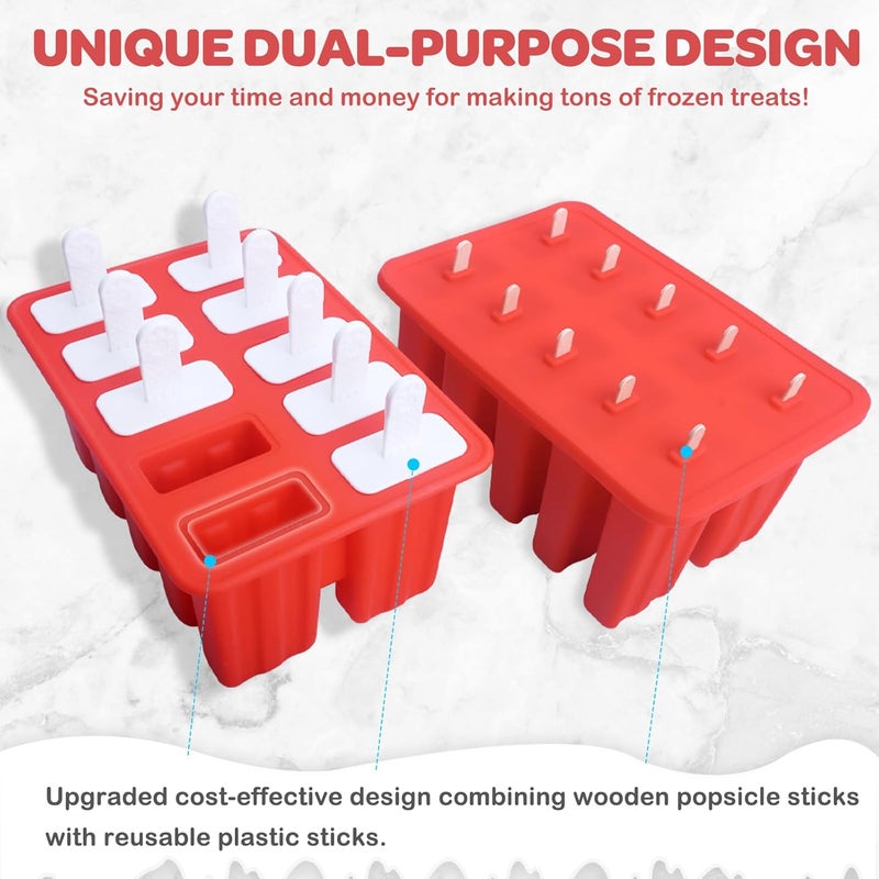 Miaowoof Homemade Popsicle Molds Shapes, Silicone Frozen Ice Popsicle Maker-BPA Free, with 50 Popsicle Sticks, 50 Popsicle Bags, Funnel and Ice Pop Recipes(10 Cavities) - Image 2