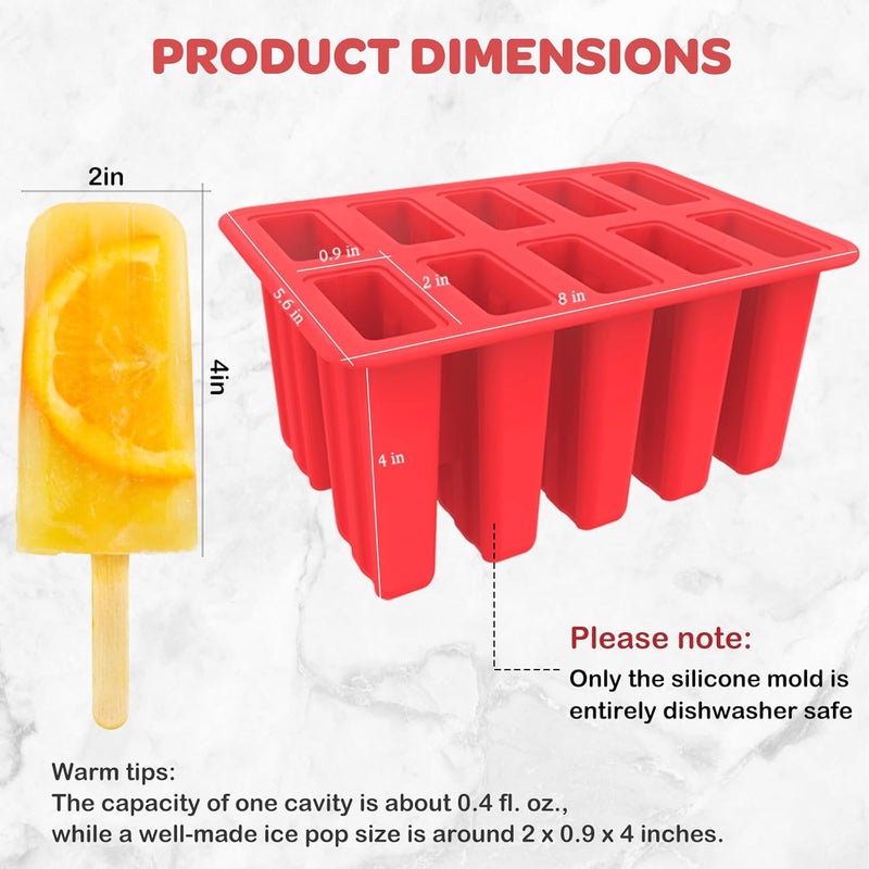 Miaowoof Homemade Popsicle Molds Shapes, Silicone Frozen Ice Popsicle Maker-BPA Free, with 50 Popsicle Sticks, 50 Popsicle Bags, Funnel and Ice Pop Recipes(10 Cavities) - Image 4
