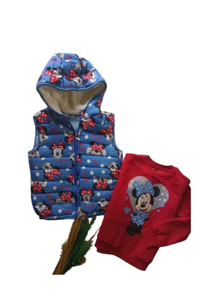Sky blue vest and girls' sweatshirt with a drawing  - Image 2
