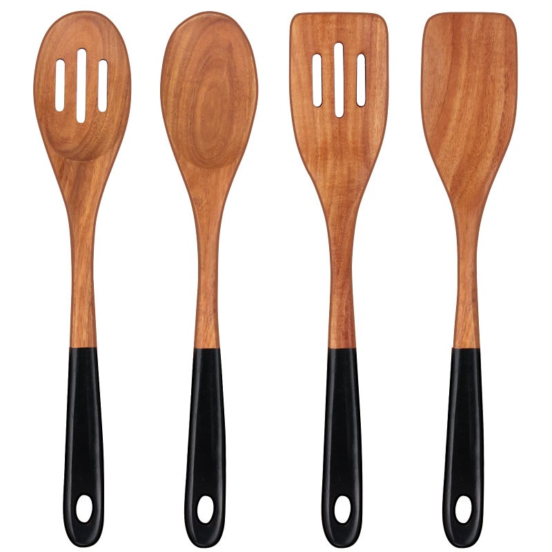 14 Inch Large Wooden Spoons for Cooking Utensils Set Acacia Wood Spatula Slotted Spoon Best Non Toxic Kitchen Utensil Long Mixing Spoon Spatulas Turner Stirring Serving Spoons Kitchen Use Tools