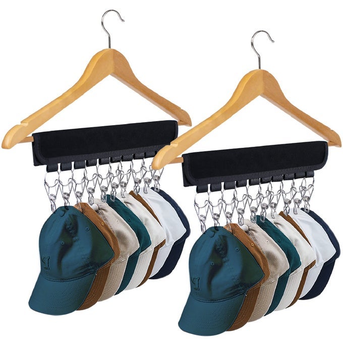 HAT RACK FOR BASEBALL CAPS HAT ORGANIZER HOLDER FOR HANGER ROOM CLOSET DISPLAY 2PACK 10 HAT STORAGE CLIPS FOR HANG BALL CAPS WINTER BEANIE ACCESSORIES FOR MEN WOMEN GIFT 2PC BLACK