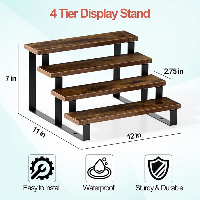 Boulphia Cologne Organizer for Men, 12 Inch Wood Cologne Stand 4 Tier Perfume Organizer for Dresser, Versatile Step Display Stand Shelf for Fragrance, Skincare, Figurine, Dessert, 1 Set Brown - Image 2