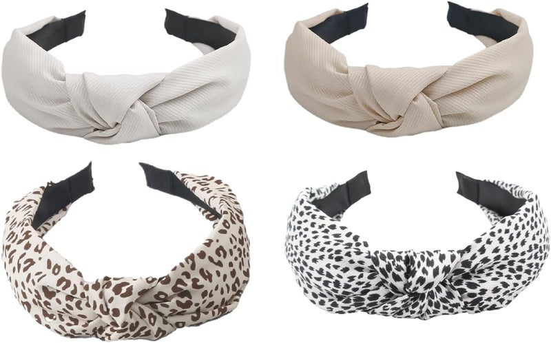 4 Pack Headbands for Women Girls Non Slip Knotted Alice Bands Boho Floral Hair Bands for Womens Hair Fashion Wide Headbands for Girls Ladies