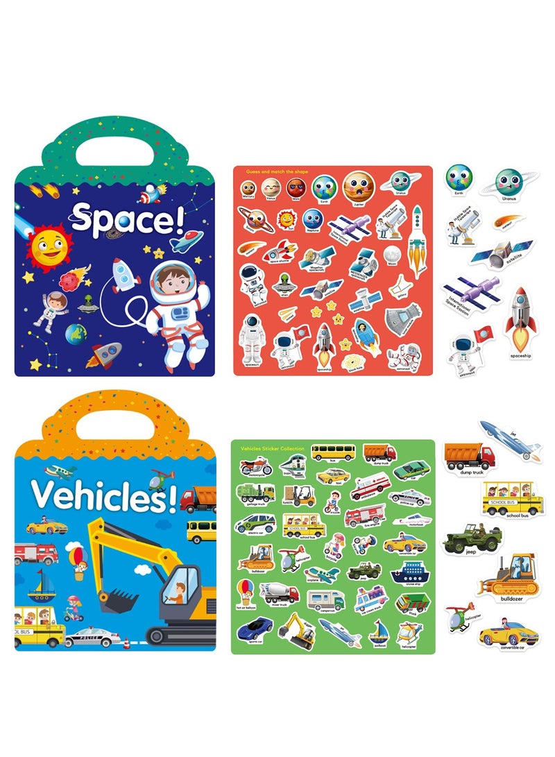 Sticker Books, 6Pcs Learning Stickers Activity Books, Toys for 1-5 Year Old Girls Boys, Learning Toys, with Dinosaur/Vehicles/Animal/Space/Oecean Animal/My Body, Gifts for Toddler Birthday - Image 3