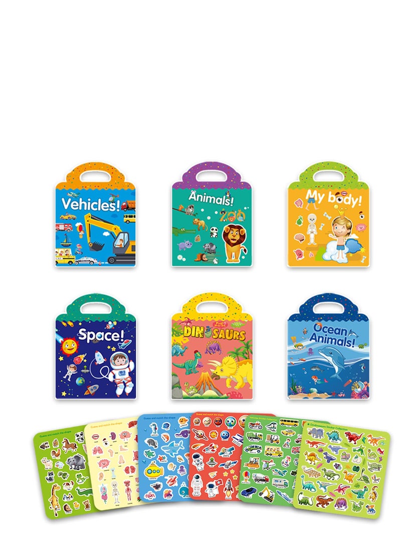 Sticker Books, 6Pcs Learning Stickers Activity Books, Toys for 1-5 Year Old Girls Boys, Learning Toys, with Dinosaur/Vehicles/Animal/Space/Oecean Animal/My Body, Gifts for Toddler Birthday - Image 1