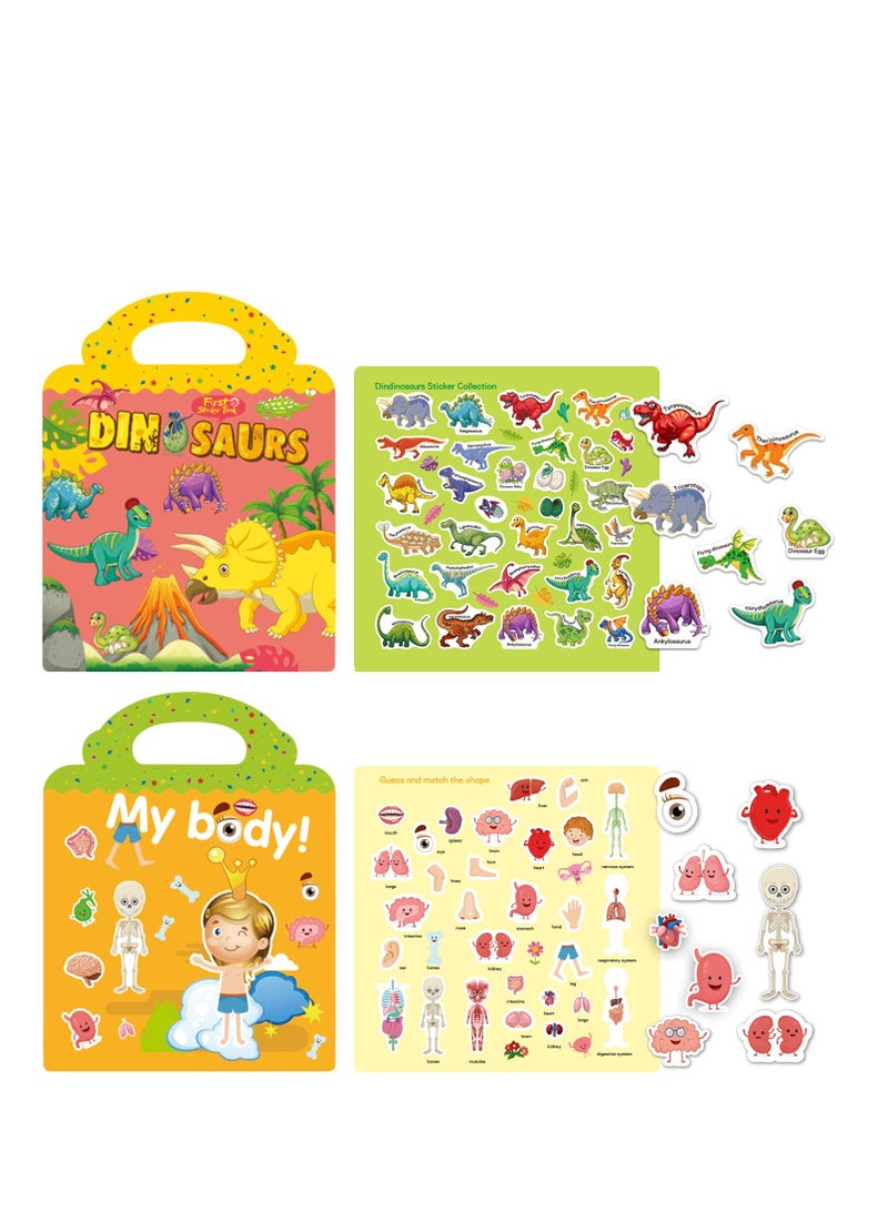 Sticker Books, 6Pcs Learning Stickers Activity Books, Toys for 1-5 Year Old Girls Boys, Learning Toys, with Dinosaur/Vehicles/Animal/Space/Oecean Animal/My Body, Gifts for Toddler Birthday - Image 4