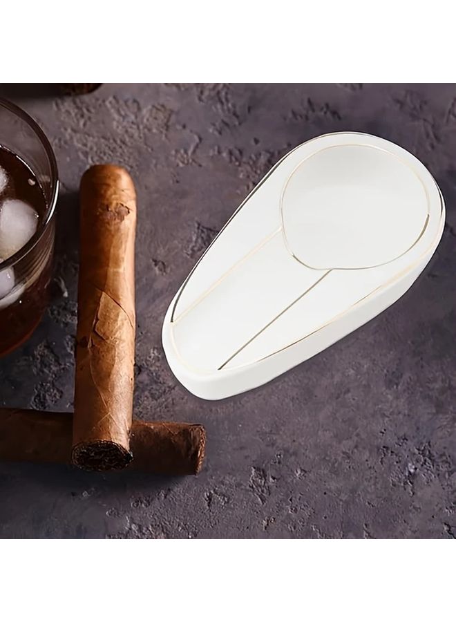 Black Golden Heavy Duty Oval Cigar Ashtray Single Slot Portable Ash Tray for Parties Gifts - Image 2