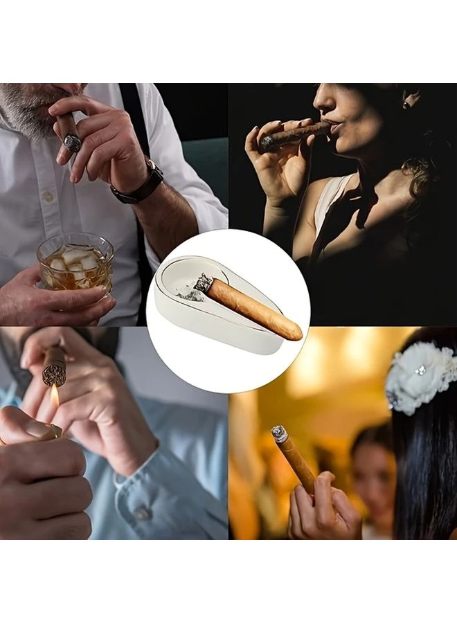 Black Golden Heavy Duty Oval Cigar Ashtray Single Slot Portable Ash Tray for Parties Gifts - Image 4
