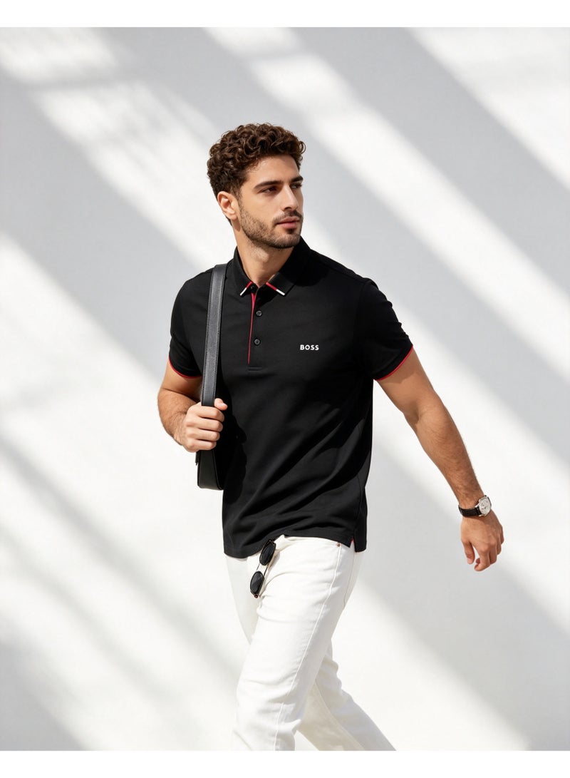 BOSS Men Short Sleeve All Occasion Versatile Smart Casual Polo Shirt Solid Black - Image 3