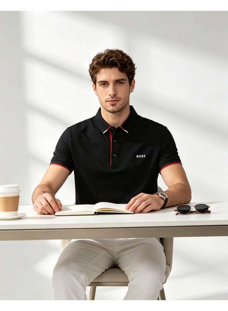 BOSS Men Short Sleeve All Occasion Versatile Smart Casual Polo Shirt Solid Black - Image 2