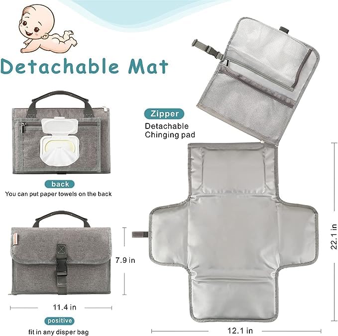 Olpad Portable Diaper Changing Pad, Baby Changing Mat with Head Cushion, Waterproof Diaper Changer Station Detachable Baby Travel Changing Pad (Pack of2) - Image 4