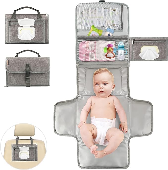 Olpad Portable Diaper Changing Pad, Baby Changing Mat with Head Cushion, Waterproof Diaper Changer Station Detachable Baby Travel Changing Pad (Pack of2) - Image 1