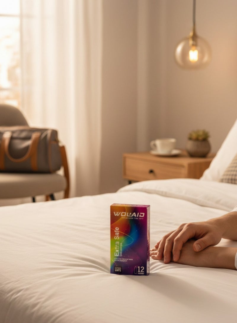 WOLAID Extra Safe Condoms – Pack of 12 – Premium Latex with Extra Comfort & Lubrication - Image 3