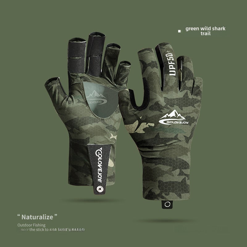 Fishing Gloves UV Protection Non-Slip Half-Finger XG70; Green Wild Shark Tracer 