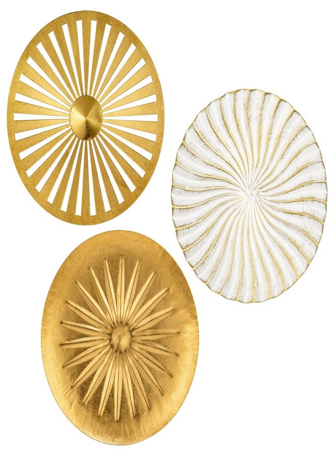 Briful 12" Wall Décor Pack of 3 Metal Gold & White Washed Starbursts Radial Plate Wall Art Modern Accent Hanging Wall Decorations For Home Office Bedroom Or Living Room Wall Sculptures - Image 1