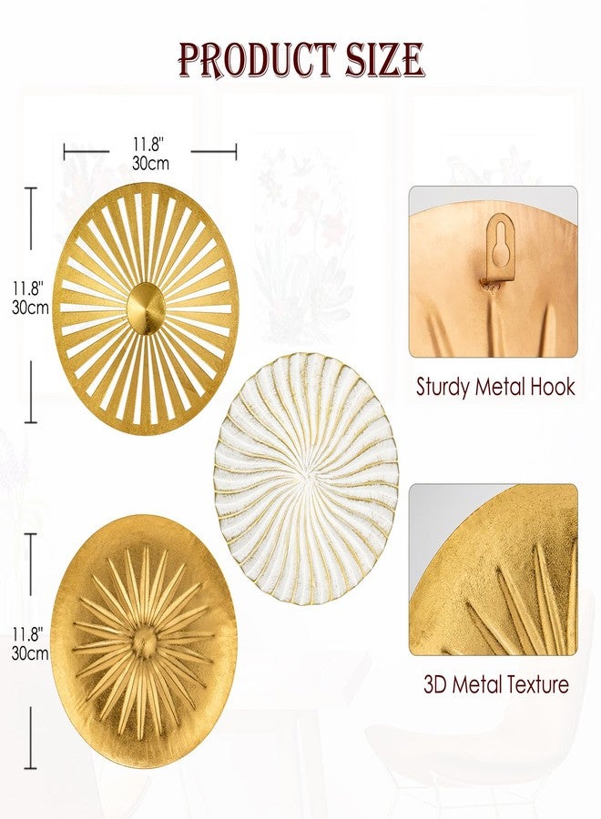 Briful 12" Wall Décor Pack of 3 Metal Gold & White Washed Starbursts Radial Plate Wall Art Modern Accent Hanging Wall Decorations For Home Office Bedroom Or Living Room Wall Sculptures - Image 2