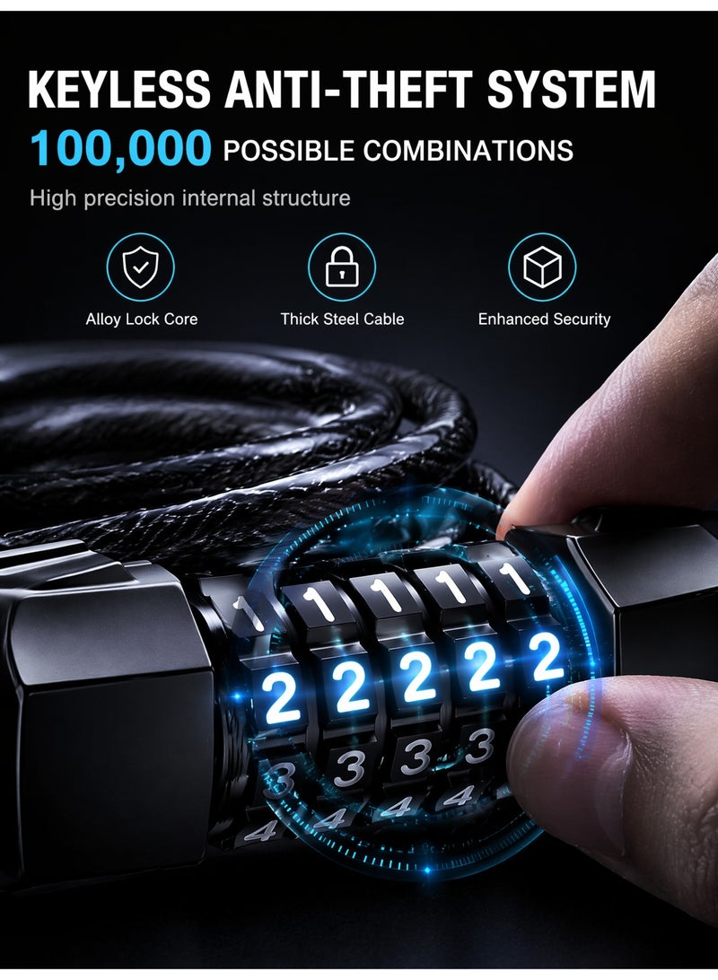 ITQAN RASEEL Heavy Duty Bike Chain Lock Waterproof Combination Code Anti Theft Cable Lock for Electric Bikes Scooters Outdoor Use - Image 4