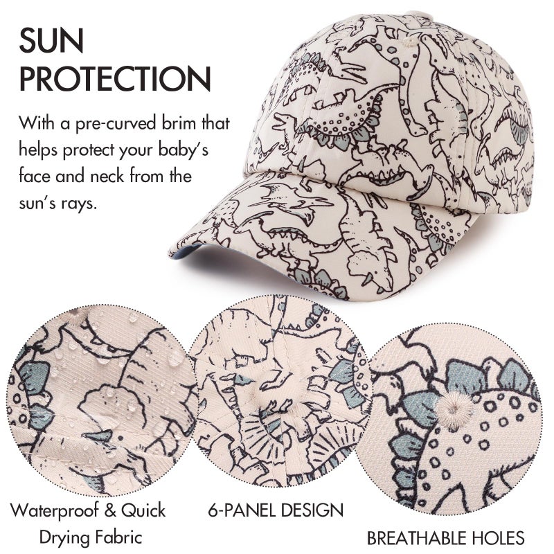 JANGANNSA Dinosaur Boys Girls Caps Waterproof Quick-Dry Baseball Caps for Boys Girls Toddler Kids Beach Hat Spring Summer Autumn 2-6Y(Beige Dinosaure,2-6 Years) - Image 4
