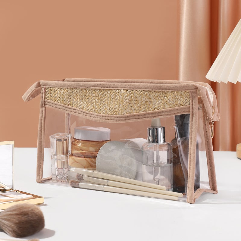 Straw Makeup Brush Storage Bag Transparent Pvc Cosmetic Bag Portable Cosmetics Letter Embroidery Rainbow Weaving - Image 5