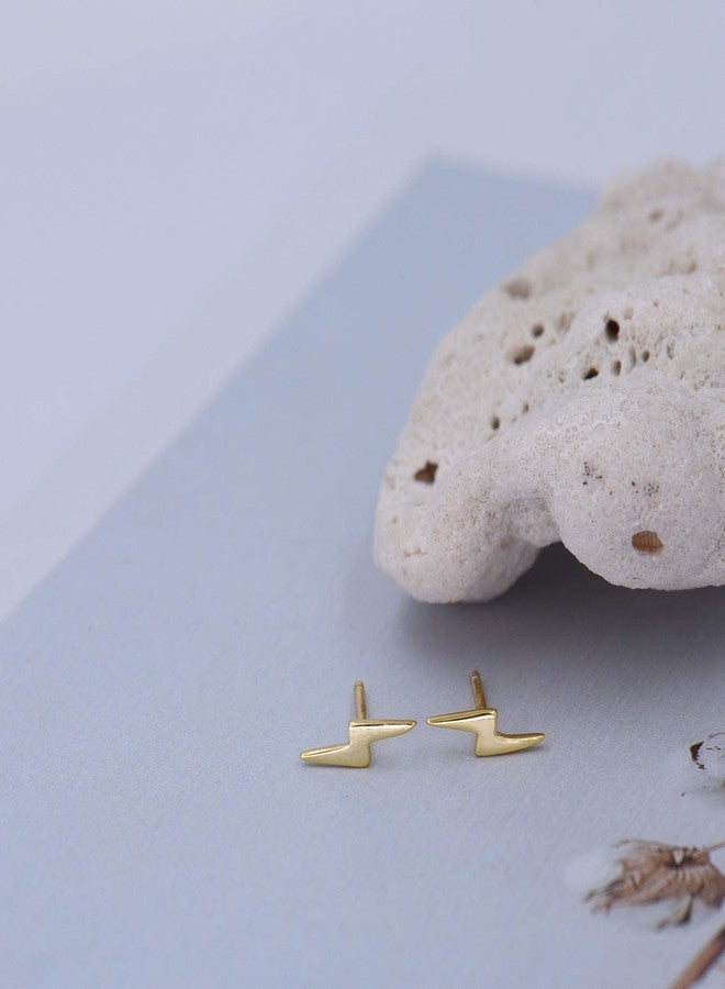 Lemon Grass 18K Gold Vermeil Tiny Gold Lightning Bolt Stud Earrings - Image 5