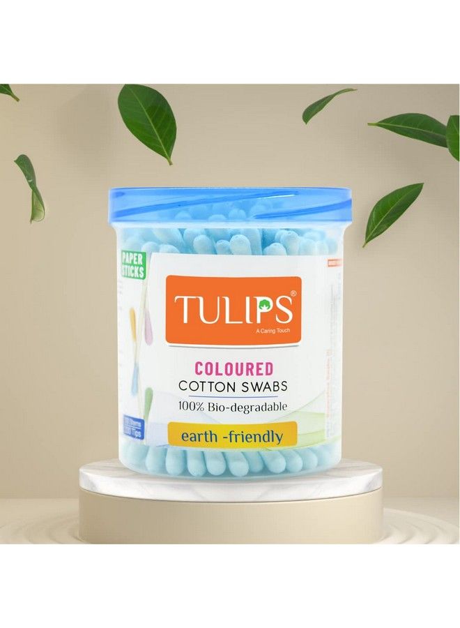 Tulips Cotton Ear Buds/Swabs Pack Of 3 (Multicolor) Made Of White Paper Stick (100/200 Tips) In A Jar - Image 3