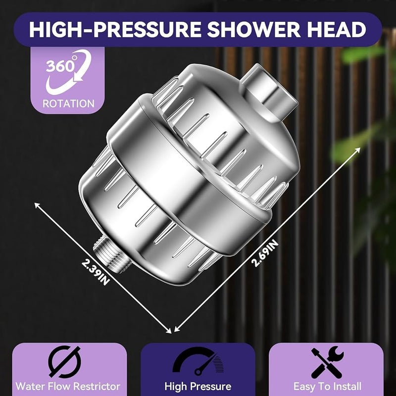 HASTHIP Shower Filter,20 Stage Output Showerhead Filters for Hard Water, Shower Filter Water Softene,with 2 Replaceable Filters Cartridges,Universal Replaceable ShowerHead Water Purifier - Image 2