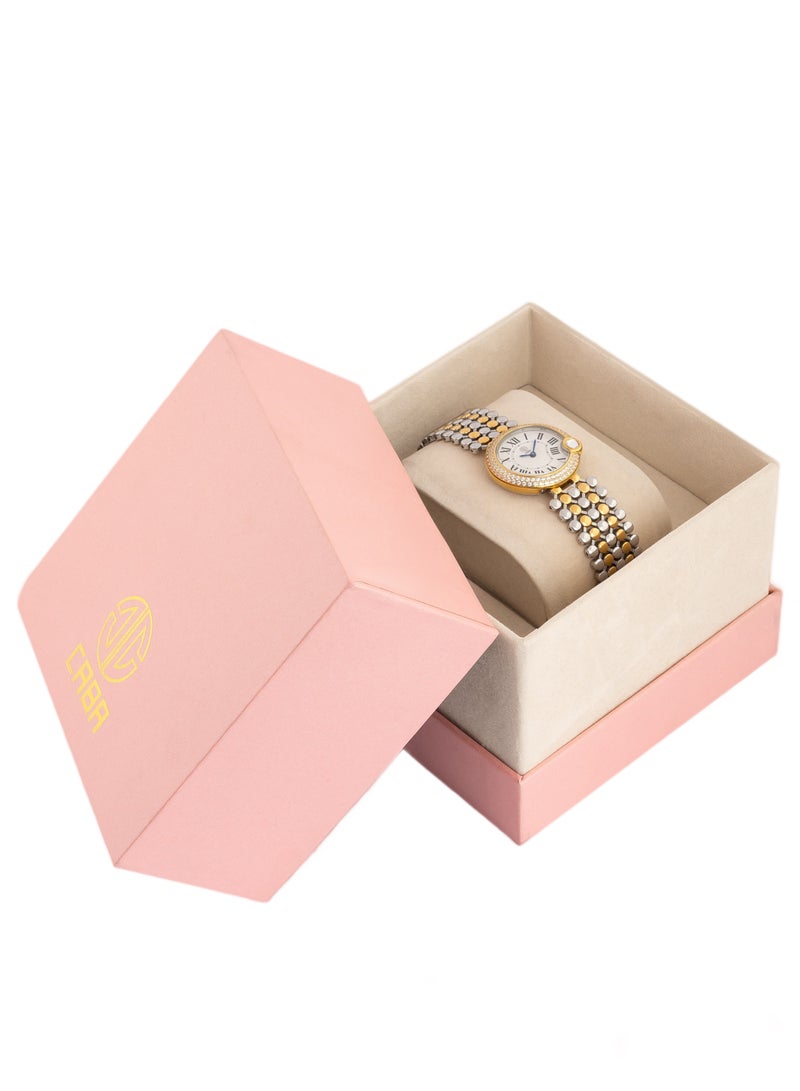 CABA Women's Watch, Elegant Design, Studded With Zircon Stones, Stainless Steel Bracelet, Waterproof, Gold&Silver - 3106912SLG-2 - Image 2