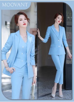 Moovant Women's 2 Pieces Business Solid Color Blazer Suit Sets, Casual Open Front Blazer Long Sleeve, Blazer Coat & Knee-high Shorts Formal Wear for Women, Blue  - Image 1