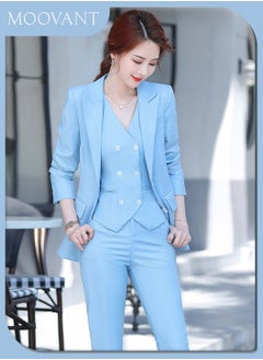 Moovant Women's 2 Pieces Business Solid Color Blazer Suit Sets, Casual Open Front Blazer Long Sleeve, Blazer Coat & Knee-high Shorts Formal Wear for Women, Blue  - Image 2