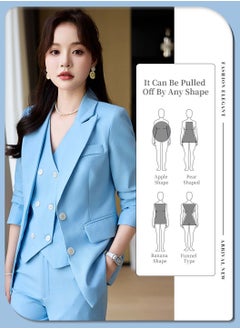 Moovant Women's 2 Pieces Business Solid Color Blazer Suit Sets, Casual Open Front Blazer Long Sleeve, Blazer Coat & Knee-high Shorts Formal Wear for Women, Blue  - Image 5