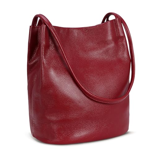 Iswee Burgundy Purse Large Shoulder Bag Leather Tote Bag Hobo Ladies Purses and Handbags Soft Leather Purses for Women Satchel Pocketbooks Wine Lichee