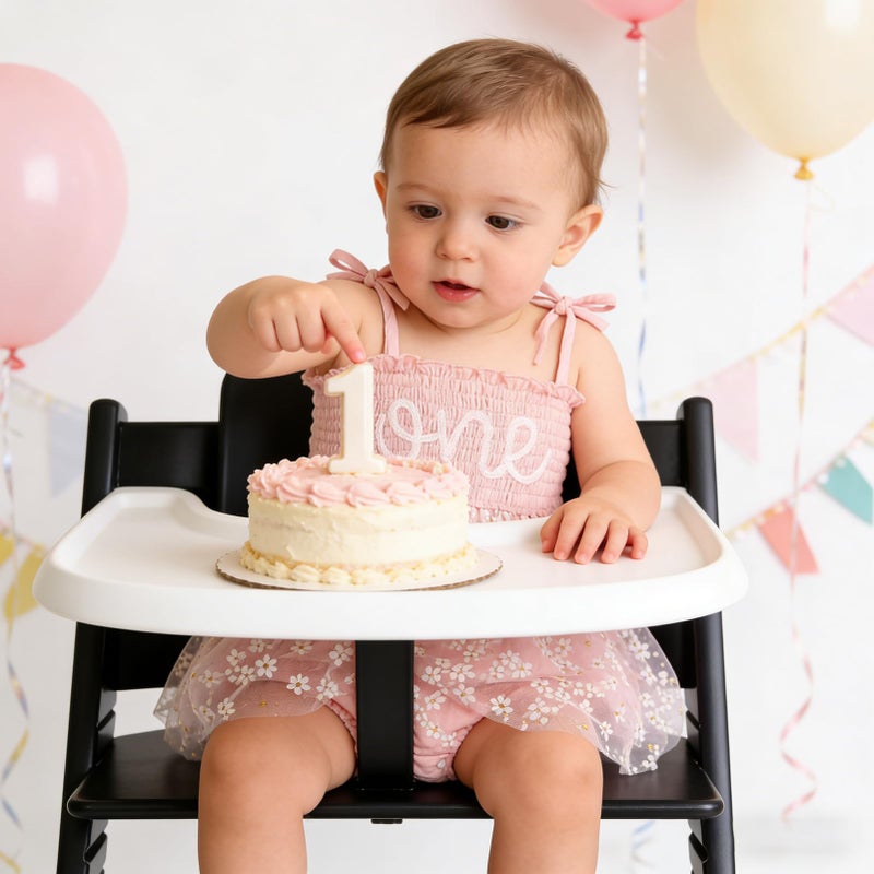 TITKKOP Baby Girl 1st Birthday Clothes One Year Old Tulle Romper Sleeveless Bodysuit Cake Smash Outfits(white-pink,9-12M) - Image 2