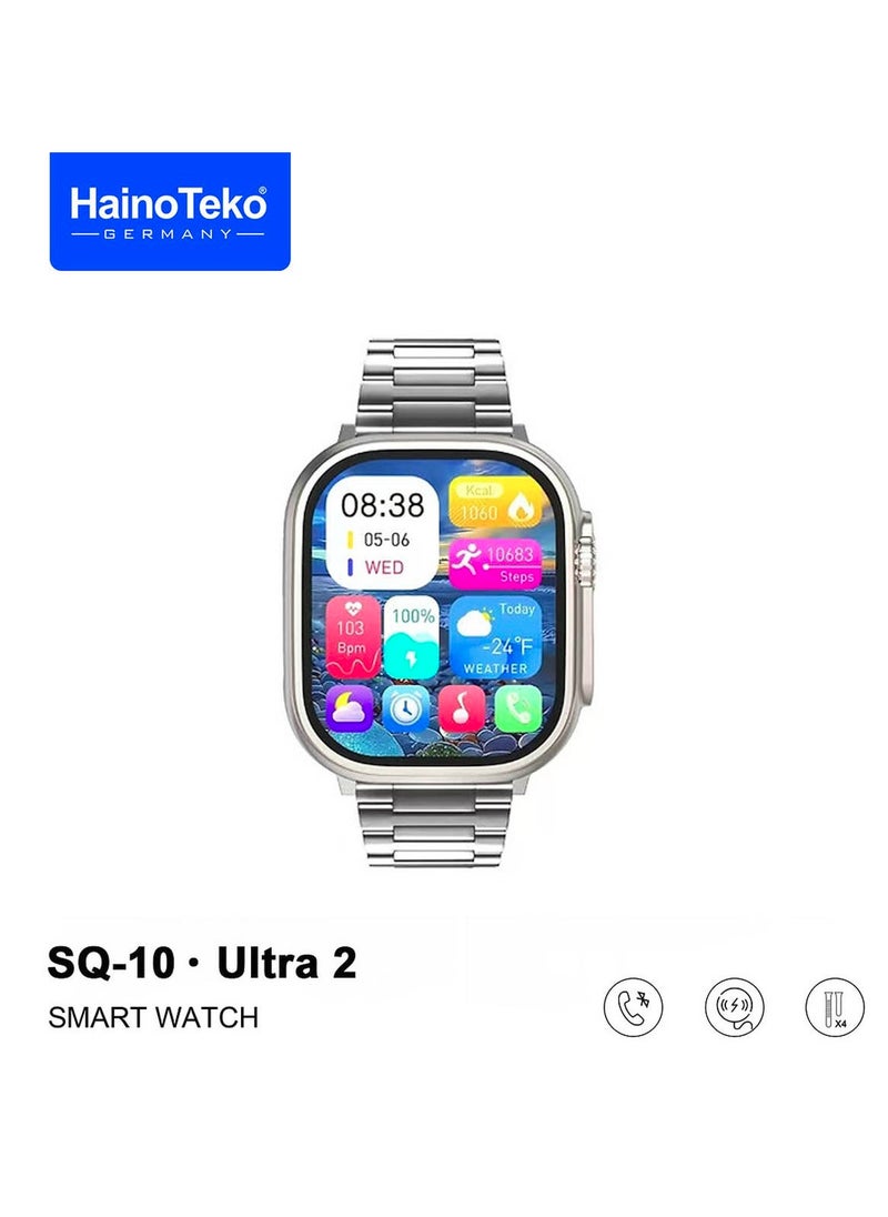 Haino Teko - Haino Teko SQ10 Ultra 2 AMOLED Display Smart Watch With 4 Pair Strap and Wireless Charger for Gents and Boys Silver - Image 1