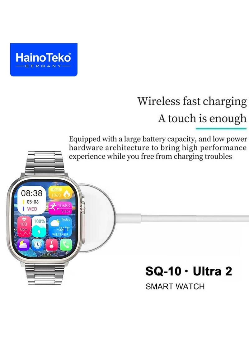 Haino Teko - Haino Teko SQ10 Ultra 2 AMOLED Display Smart Watch With 4 Pair Strap and Wireless Charger for Gents and Boys Silver - Image 1