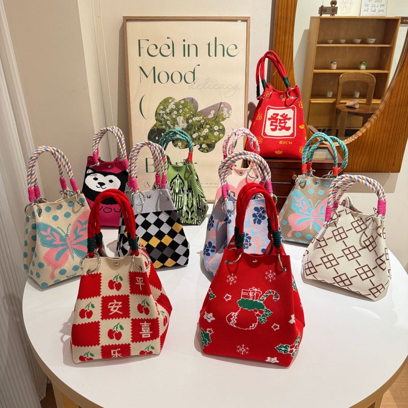 Bag Women'S Knitted Bag Bucket Bag Magnetic Buckle Handbag Large Capacity Shopping And Walking Easiest For Match Handbag - Image 5