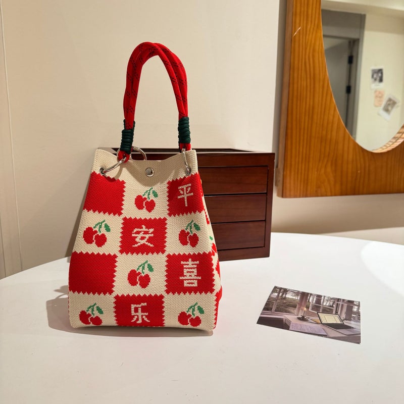 Bag Women'S Knitted Bag Bucket Bag Magnetic Buckle Handbag Large Capacity Shopping And Walking Easiest For Match Handbag - Image 3