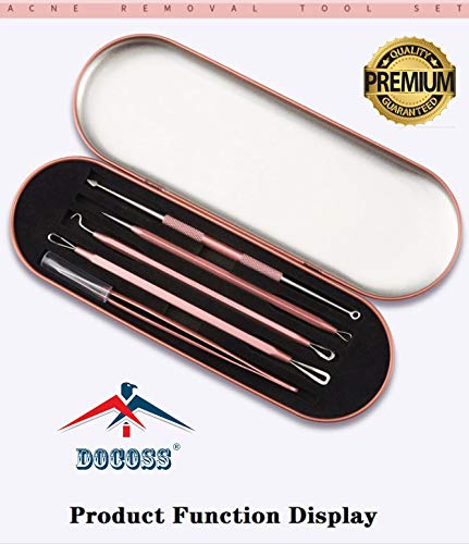 DOCOSS 5 In 1 Stainless Steel Blackhead Remover Acne Pimple Removal Acne Needle Tool Set With Metal Case Rose Gold - Image 2