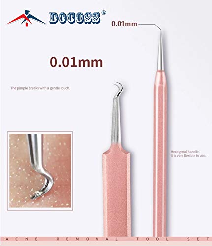 DOCOSS 5 In 1 Stainless Steel Blackhead Remover Acne Pimple Removal Acne Needle Tool Set With Metal Case Rose Gold - Image 5