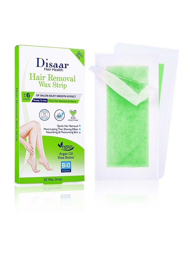 ديسار مجموعة شرائط الشمع 20 قطعة لإزالة الشعر - مستخلصات نباتية طبيعية تهدئ البشرة الناعمة - شرائح شمعية قابلة للتشذيب للجسم والوجه والساقين والحواجب (البشرة الجافة (زيت الأرغان + زبدة الشيا)) - Image 1