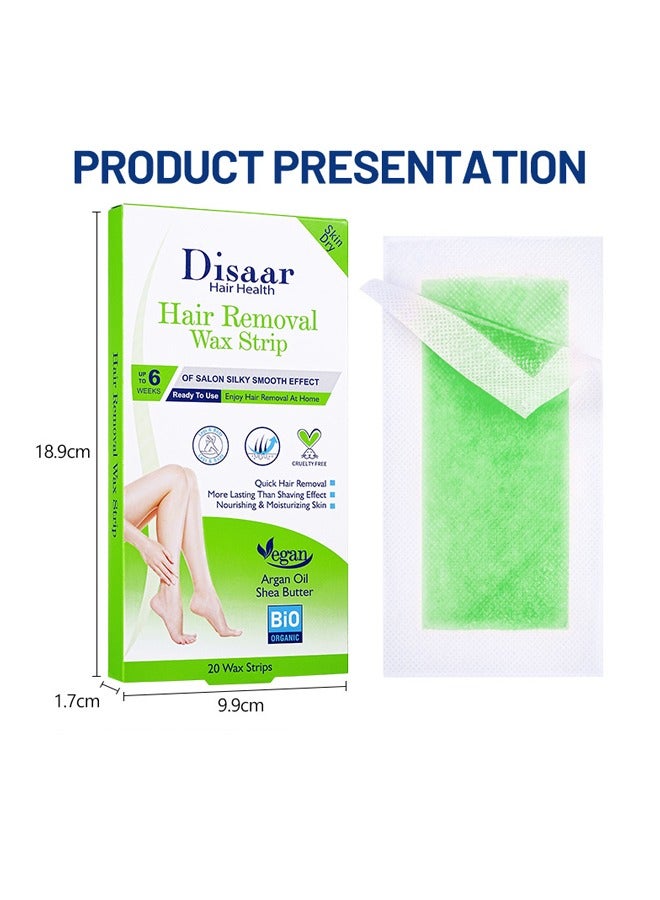 ديسار مجموعة شرائط الشمع 20 قطعة لإزالة الشعر - مستخلصات نباتية طبيعية تهدئ البشرة الناعمة - شرائح شمعية قابلة للتشذيب للجسم والوجه والساقين والحواجب (البشرة الجافة (زيت الأرغان + زبدة الشيا)) - Image 2