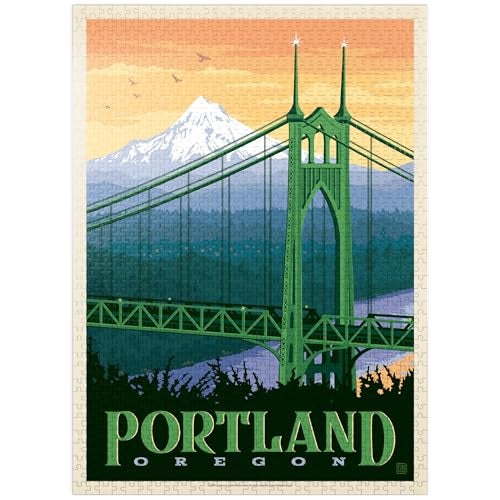 MyPuzzle.com MyPuzzle Portland Oregon St Johns Bridge Vintage Poster Premium 1000 Piece Jigsaw Puzzle for Adults - Image 1