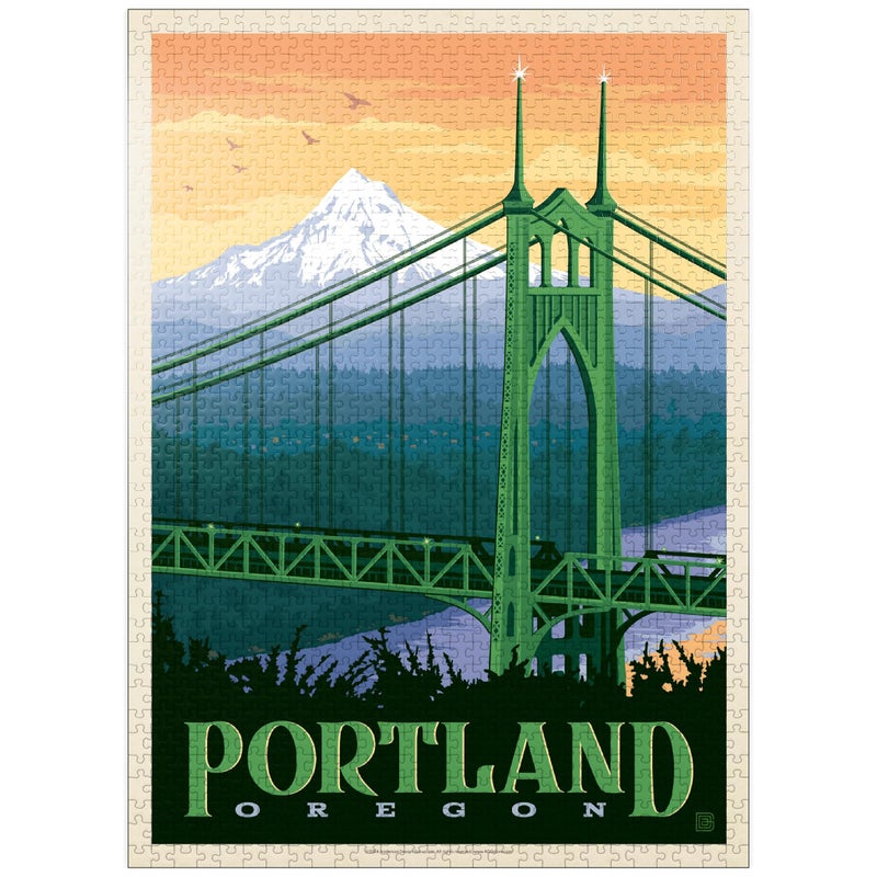 MyPuzzle.com MyPuzzle Portland Oregon St Johns Bridge Vintage Poster Premium 1000 Piece Jigsaw Puzzle for Adults - Image 3