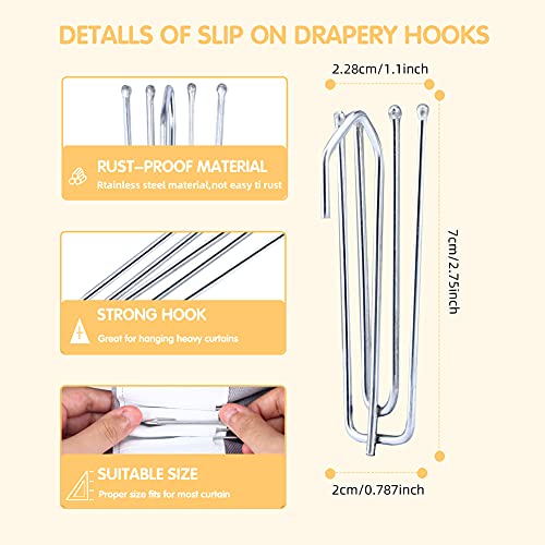 Aageme 60PCS Stainless Steel Drapery Hook and Pin for Pleated Drapes 4 Prongs Pinch Pleat Clips Traverse Pleater 4 End Curtain Hangers for Window Door Bathroom Curtain - Image 3