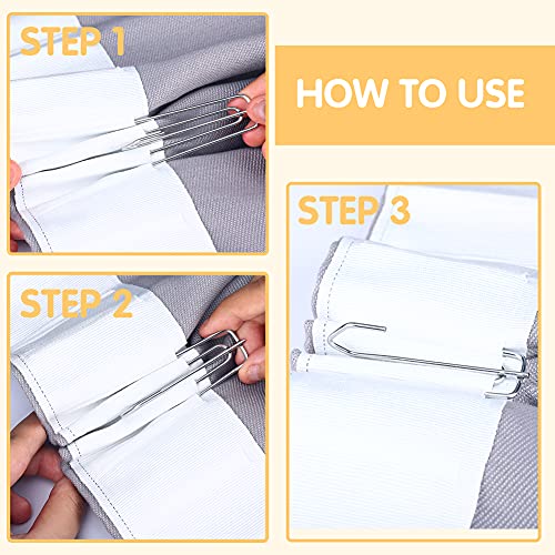 Aageme 60PCS Stainless Steel Drapery Hook and Pin for Pleated Drapes 4 Prongs Pinch Pleat Clips Traverse Pleater 4 End Curtain Hangers for Window Door Bathroom Curtain - Image 5