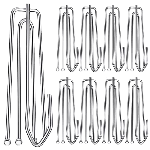 Aageme 60PCS Stainless Steel Drapery Hook and Pin for Pleated Drapes 4 Prongs Pinch Pleat Clips Traverse Pleater 4 End Curtain Hangers for Window Door Bathroom Curtain - Image 1