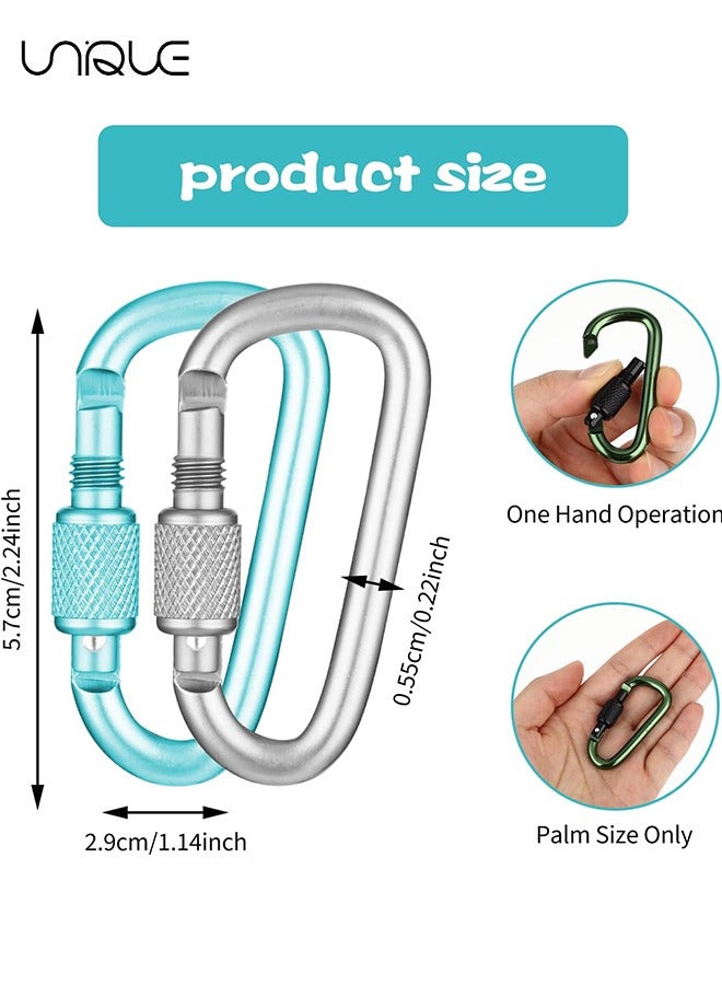 Unique 8 Pcs Locking Carabiner, D-Ring Locking Carabiner Keychain Clip, Snap Hook Sport Accessories for Outdoor Camping Hiking Keychain Dog Leash - Image 2